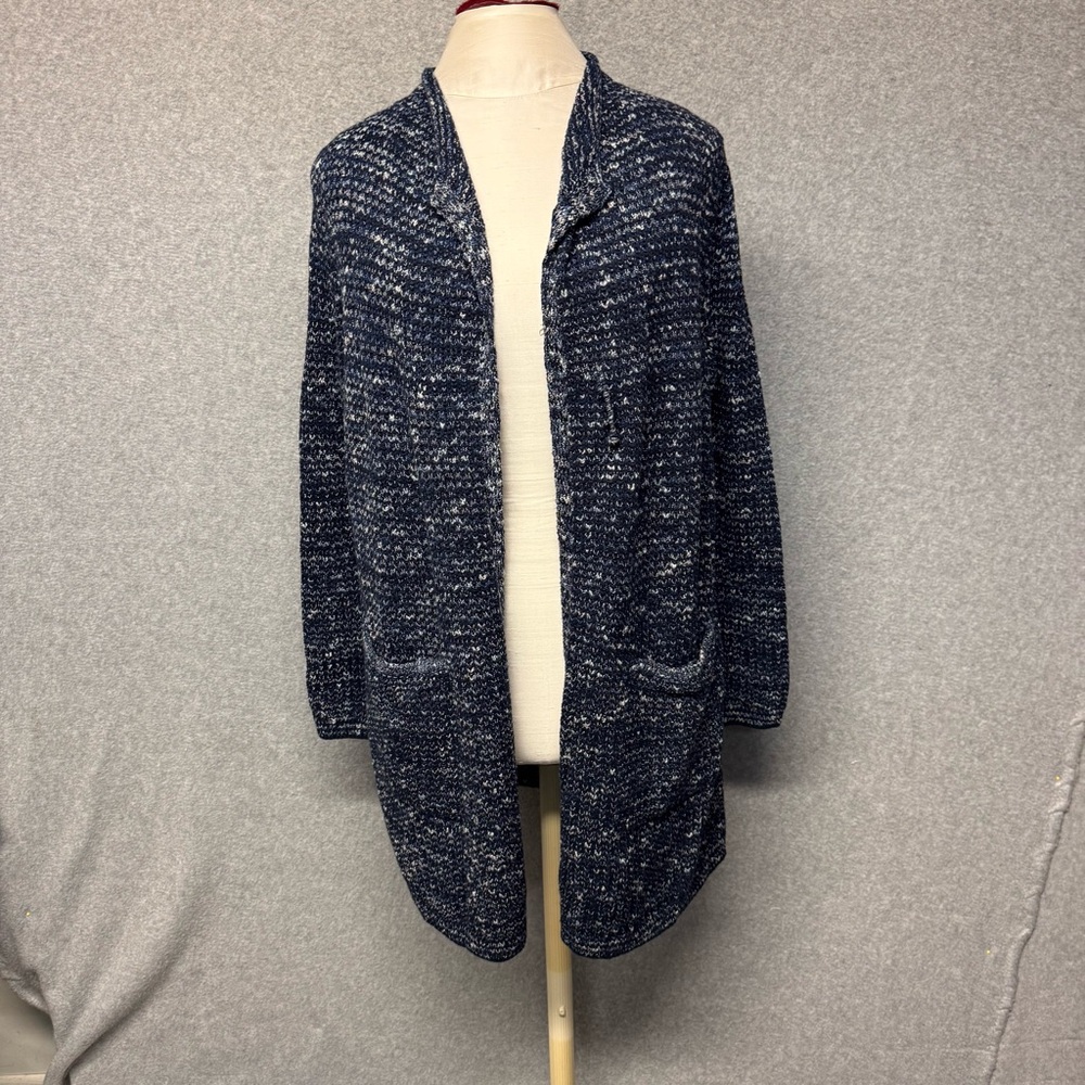 J Jill Cotton Blend Cardigan Small petite Blue Open Front Pin Closure